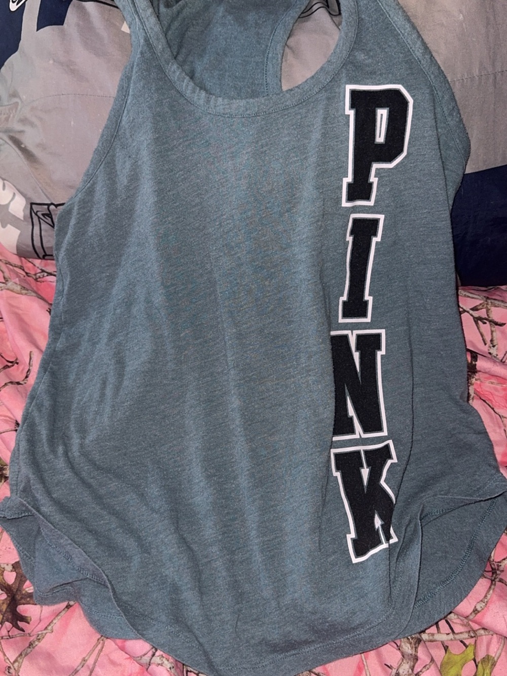 PINK Vertical Logo Racerback Tank - Blue Gray